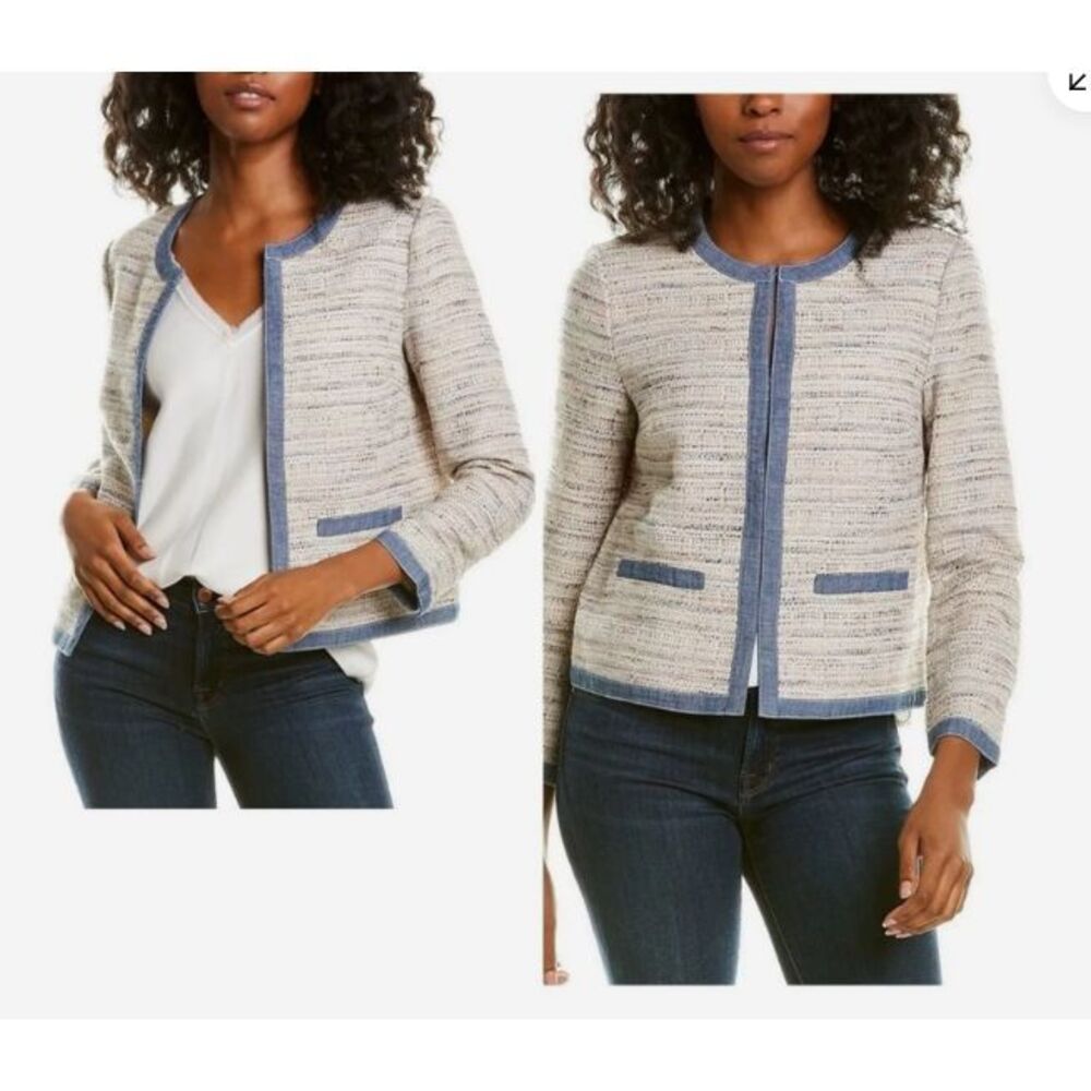 J‎ Mclaughlin Therese Jacket Small Blue Heathered Tweed Blazer Chambray NWT $298